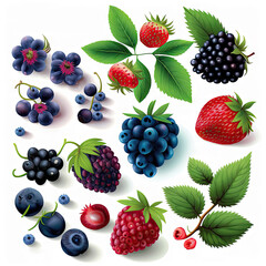 berry fruit set ,white background, vector illustration, vector illustration, Made by AI,Artificial intelligence