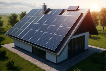 Solar panels on the roof. AI generativ.