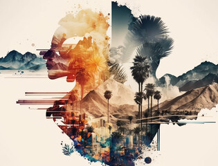Abstract Double Exposure Collage Style Background - obrazy, fototapety, plakaty