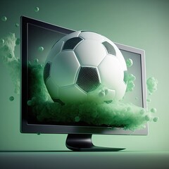 Soccer Ball Coming Out of a Computer Screen with a Lot of Speed Generated by AI