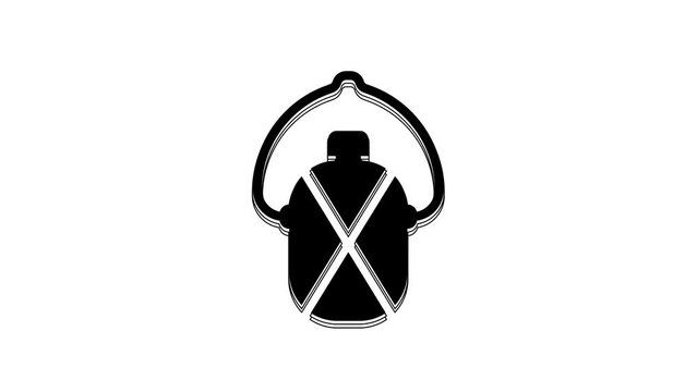 Black Canteen water bottle icon isolated on white background. Tourist flask icon. Jar of water use in the campaign. 4K Video motion graphic animation