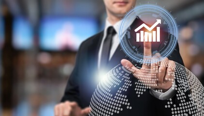 Business man with growth infographic set