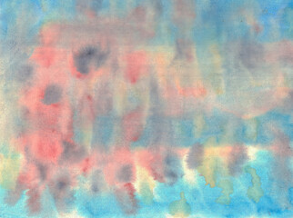 pink blue and yellow watercolor pastel background with streaks and spots on white paper
