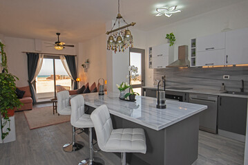 Modern kitchen in a luxury apartment