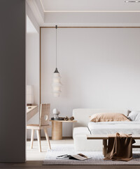 Interior Bedroom Wall Mockup - 3d rendering, 3d illustration