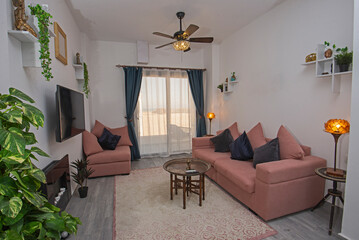 Interior design of luxury open plan apartment living room