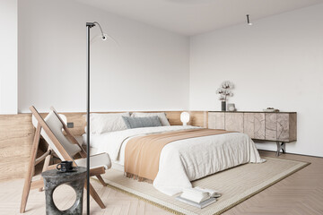 Interior Bedroom Wall Mockup - 3d rendering, 3d illustration
