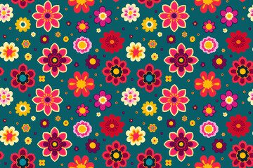 Fototapeta na wymiar Colorful flowers and leaves - Seamless pattern.