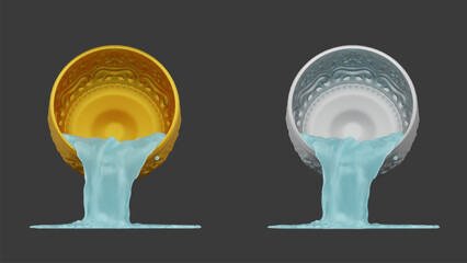 element of gold and silver bowl with water thai culture from image traced 3d. songkran festival thailand travel.