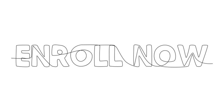 One continuous line of Enroll Now word. Thin Line Illustration vector concept. Contour Drawing Creative ideas.