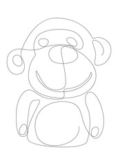 One continuous line of Monkey teddy bear. Thin Line Illustration vector concept. Contour Drawing Creative ideas.
