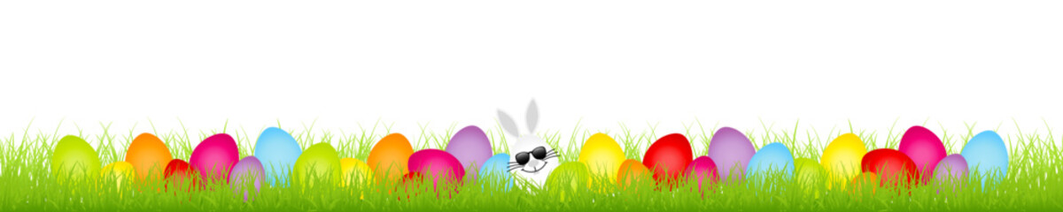 Osterwiese Weißes Hasenei Sonnenbrille & 28 Ostereier Bunt