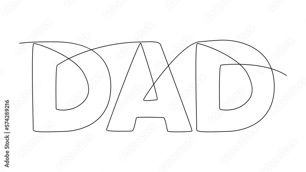 Fototapete one continuous line of dad word. thin line illustration vector concept. contour drawing creative ide