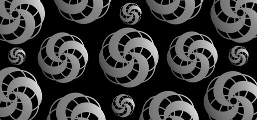 Modern spiral shapes ball pattern with gradient on black background 