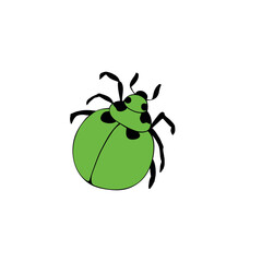 Vector small green bedbug, abstract beetle. Garden pest, bug, insect. Simple illustration, clip art in doodle flat style, isolated