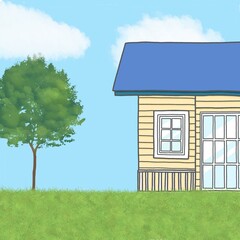 Drawing house in the garden.