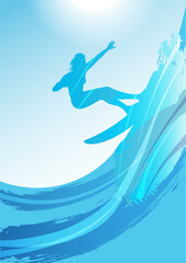 Vector Surfing Silhouette Background Illustration.