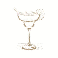 Hand Drawn Margarita Sketch Symbol. Vector Daiquiri Element In Trendy Style.