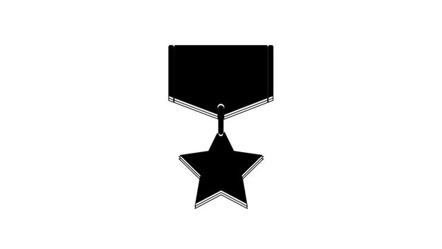 Black Military reward medal icon isolated on white background. Army sign. 4K Video motion graphic animation