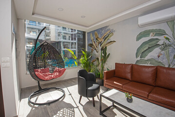Interior of a luxury hotel lobby reception area