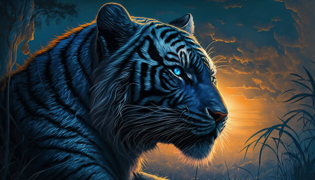 Tiger with blue glowing eyes Wallpaper 4k Ultra HD ID6972