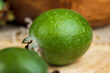 Ripe and soft green feijoa on the table