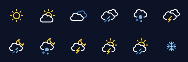 Weather icon vector set. Isolated modern colorful weather sign design