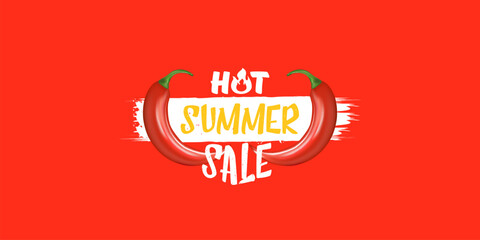 Big Hot summer sale horizontal banner with red chili cayenne pepper isolated on stylish red background. Vector 3d horizontal summer hot sale clearance poster, flyer, banner, tag and background