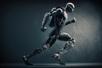 Bionic man running forward. Image generated with AI.