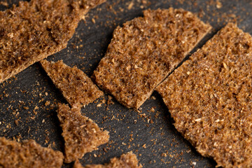 Thin crispy rye flour bread with bran