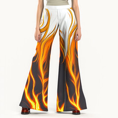 Generative Illustration AI of a Fiery Flair Wide Leg Pants in a Flame Pattern design