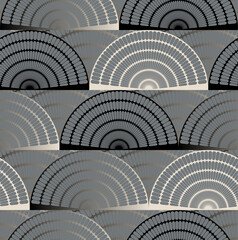 fans rows asian style seamless pattern silver shades - 574296454