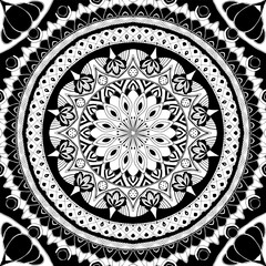 mandala flower drawing black and white square circle - 574296455