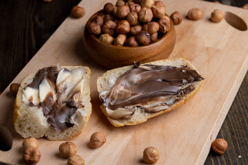 slices of bread with chocolate butter on the table