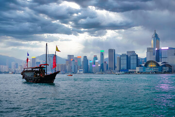 An old ship off the coast of Hong Kong.
