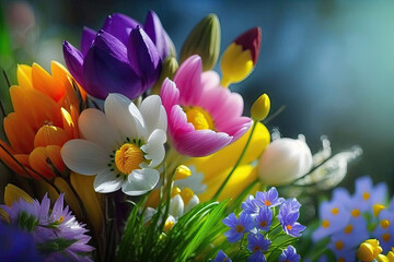 Obraz na płótnie Canvas fabulous colorful background of spring flowers ai generative