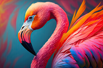 beautiful pink flamingo on a pink background ai generative - obrazy, fototapety, plakaty