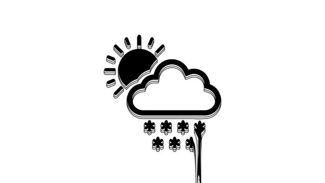 Black Cloud with snow and sun icon isolated on white background. Cloud with snowflakes. Single weather icon. Snowing sign. 4K Video motion graphic animation