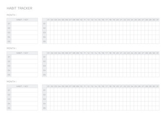 A simple style Habit tracker. Note, scheduler, diary, calendar planner document template illustration.