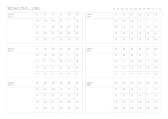 100 Day Challenge design template in a modern, simple, and minimalist style. Note, scheduler, diary, calendar, planner document template illustration.