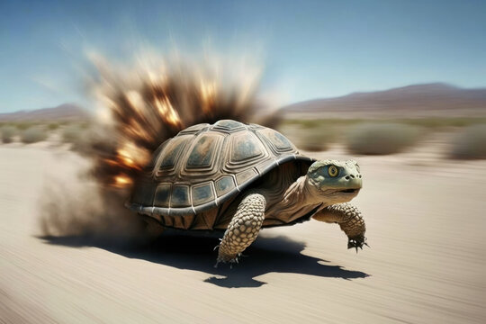 turbo fast doped tortoise running at high speed. generative ai