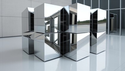 Reflective Squares in Symmetrical Positions with Futuristic Objectivity Generated by AI