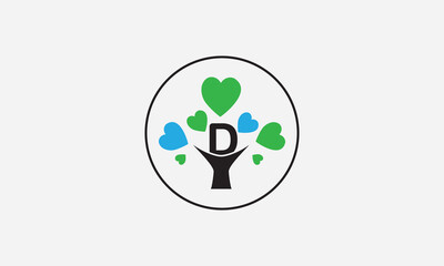 Heart sign tree. Heart symbol tree circle. Love tree logo symbol and happiness sign icon vector. Healthy heart logo and Valentine love