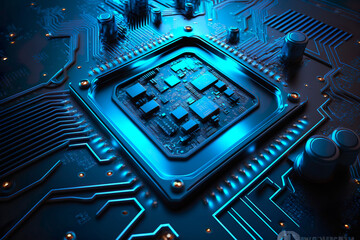 AI. Circuit board. Technology background. Central Computer Processors CPU concept. Motherboard digital chip. Generative AI.