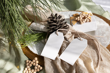 Christmas tag mockup with pine 