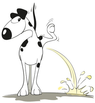 Perro meando en la calle. Caricatura de d&aacute;lmata orinando.