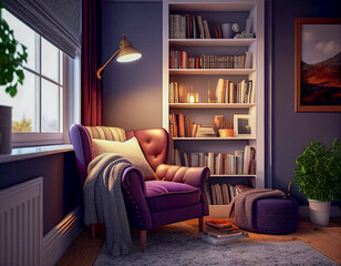 Purple Themed Reading Nook in a Home