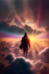 Obraz premium walking on the clouds Generative AI