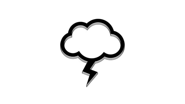 Black Storm icon isolated on white background. Cloud and lightning sign. Weather icon of storm. 4K Video motion graphic animation