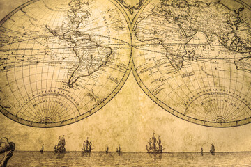 Pirate and nautical ancient grunge map of the world